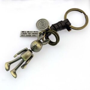 Wholesale Vintage hand-woven movable rabbit cowhide keychain