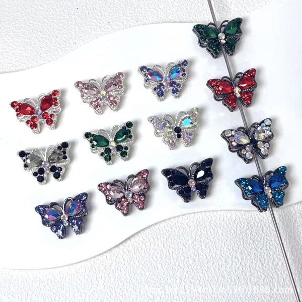 Wholesale 10pcs Crystal Diamond Three Dimensional Butterfly Straight Hole Beads