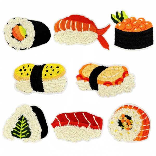 Wholesale Cartoon salmon sushi embroidery DIY Patches