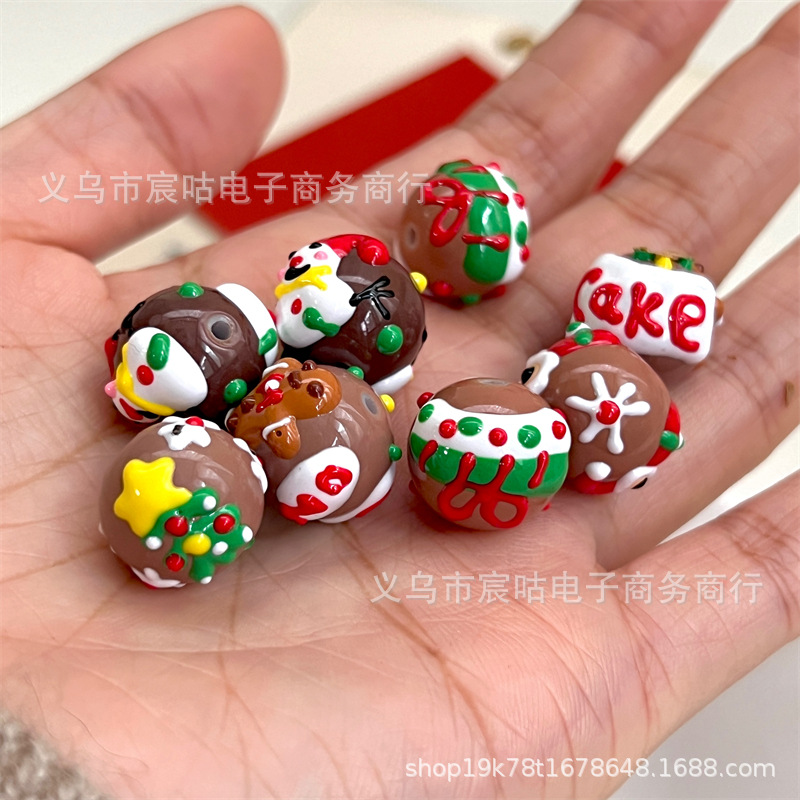 Wholesale Coee red Christmas Snowman hand painted beads