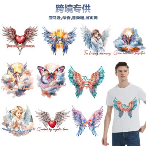 Wholesale Cross-Border Exclusive Supply of Angel Wings Heat Transfer Printing Wings Clothing Printing Iron-On Patches Wholesale Ready Stock Iron-On Decals Gold Foil
