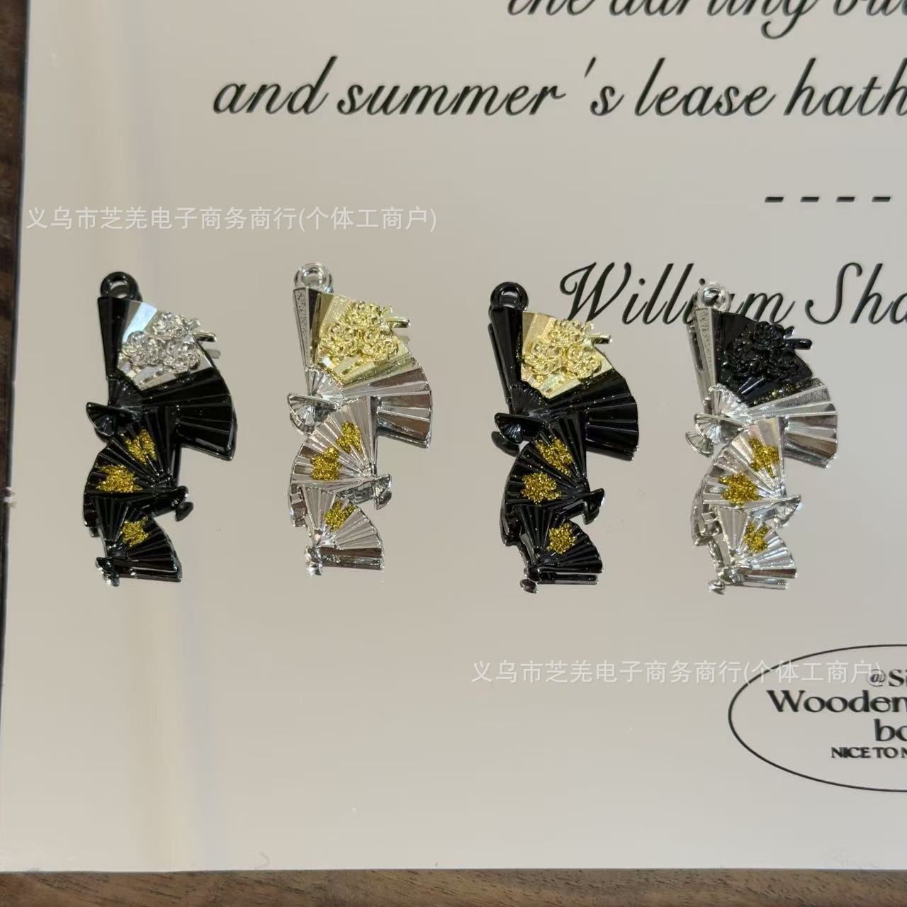 Wholesale High-quality zircon gold shimmering rose triple-layered hanging fan relief pendant, DIY bag, phone chain, hair aessory, pendant.