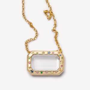 Rectangular colored diamond glass photo box necklace