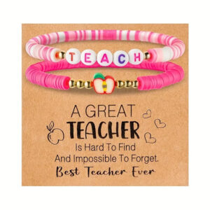 Wholesale Letter Teacher's Day Soft Ceramic Apple Layered Bracelet Set