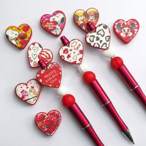 Wholesale Valentine's Day heart-shaped multi pattern printed Focal Beads