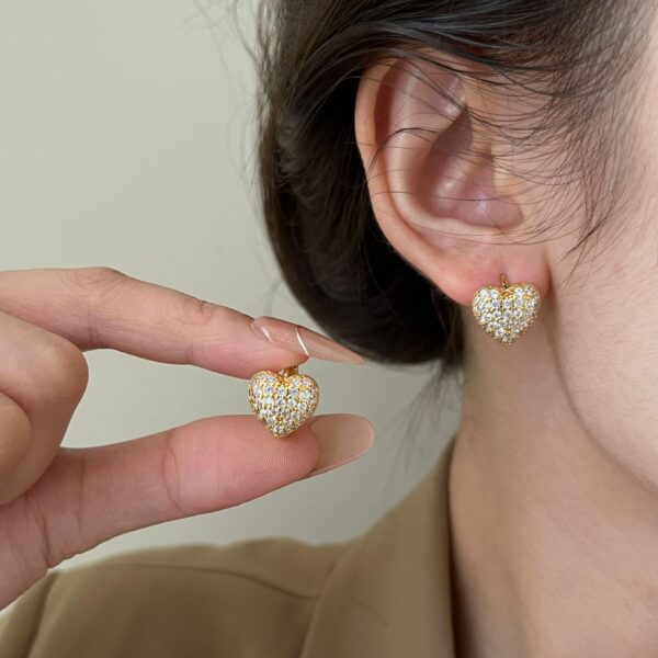 Wholesale Style Full Diamond Heart Earrings, Women's Ear Clips