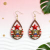 Wholesale Water drop five-pointed star earrings eagle emblem pattern wooden earrings