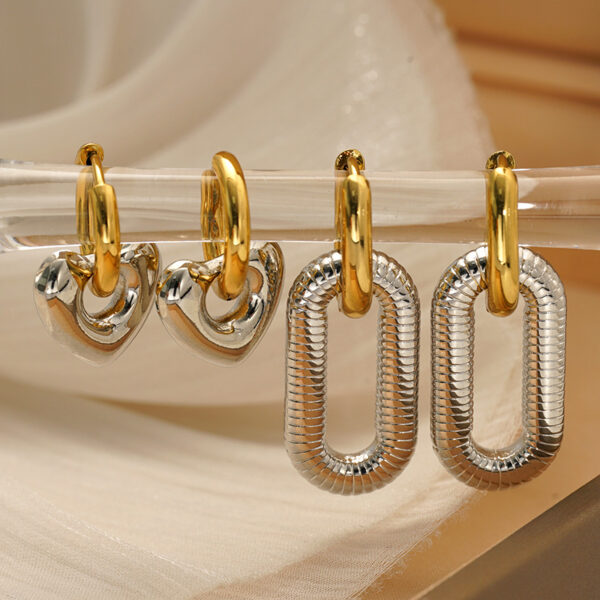 Wholesale Detachable Color-Blocked Peach Heart Threaded Oval Earrings Titanium Steel