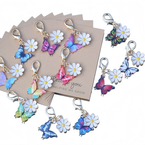 Wholesale 12-Piece Set Colorful Enamel Butterfly Daisy Keychains Handmade Bag Charms Key Accessories