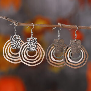 Wholesale Bohemian Gradient Hollow Pendant Wooden Double-sided Earrings Gift