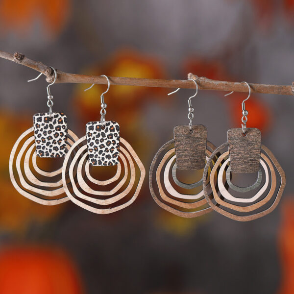 Wholesale Bohemian Gradient Hollow Pendant Wooden Double-sided Earrings Gift