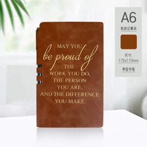 A6 brown pen holder with gold foil stamping on the spine (notebook + pen)