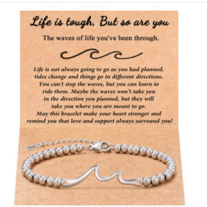 Life card + wave silver bead bracelet