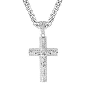 Silver diamond-encrusted melon seed buckle cross