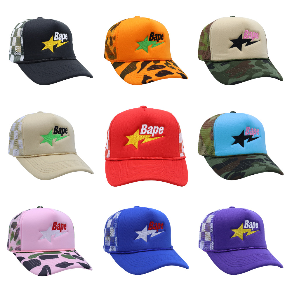 Wholesale Plaid Camouflage Embroidered Truck Hat Sun Protection Mesh Baseball Cap