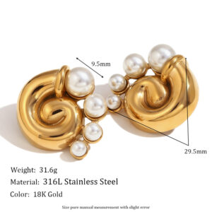 Cast thread swirl pearl stud earrings-Gold