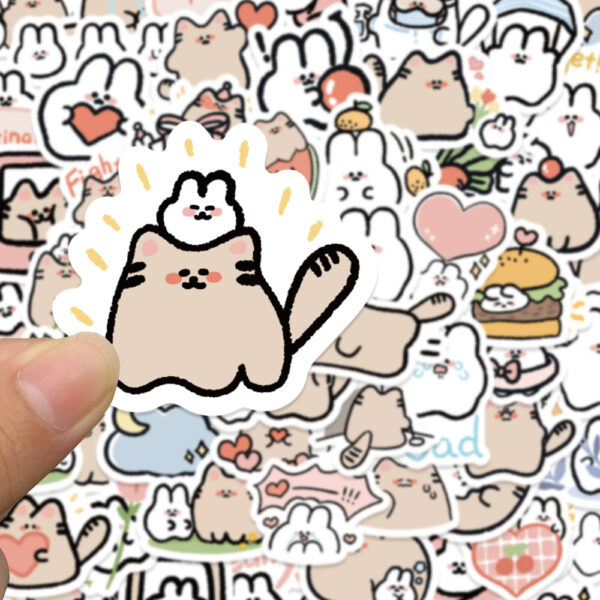 Wholesale 60pcs cartoon cat and rabbit graffiti watercolor proof vinyl stickers