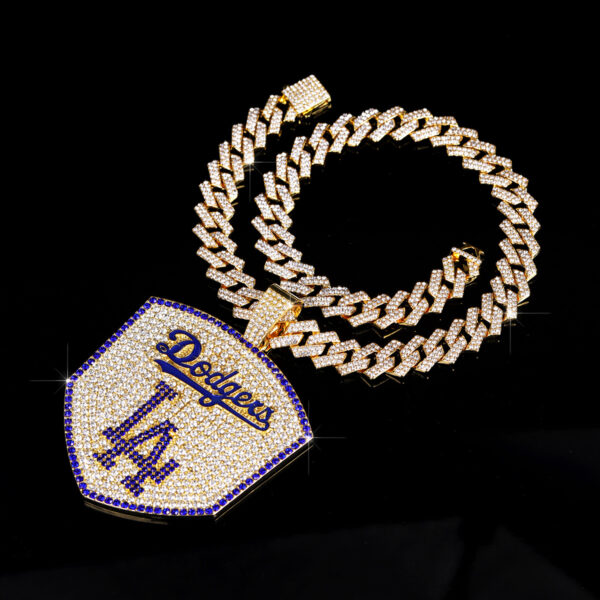 Wholesale Full Diamond Baseball Team Pendant Cuban Chain Necklace