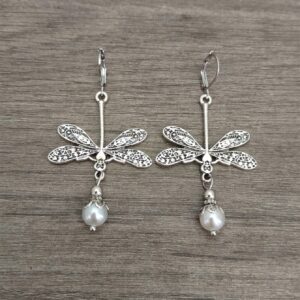 Ancient silver dragonfly white beads
