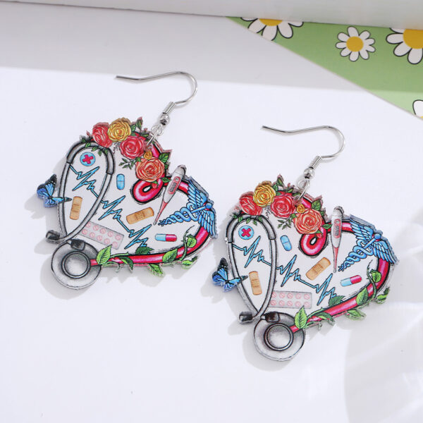 Wholesale Stethoscope Cow Print Heart Flower Pendant Acrylic Earrings