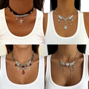 Wholesale Angel's Wings tassel Gothic style necklace