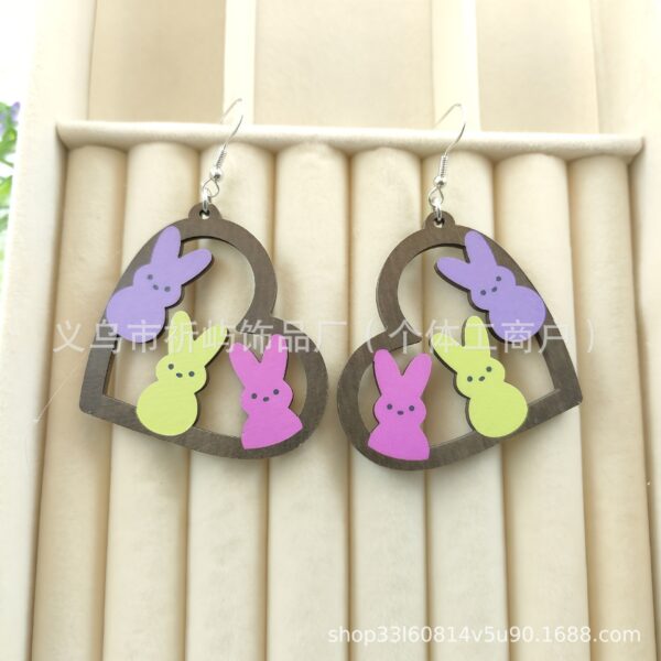 Wholesale Easter egg dwarf rabbit water droplet hollow wooden earrings