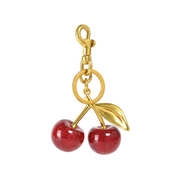 Wholesale Red cherry gold leaf metal keychain