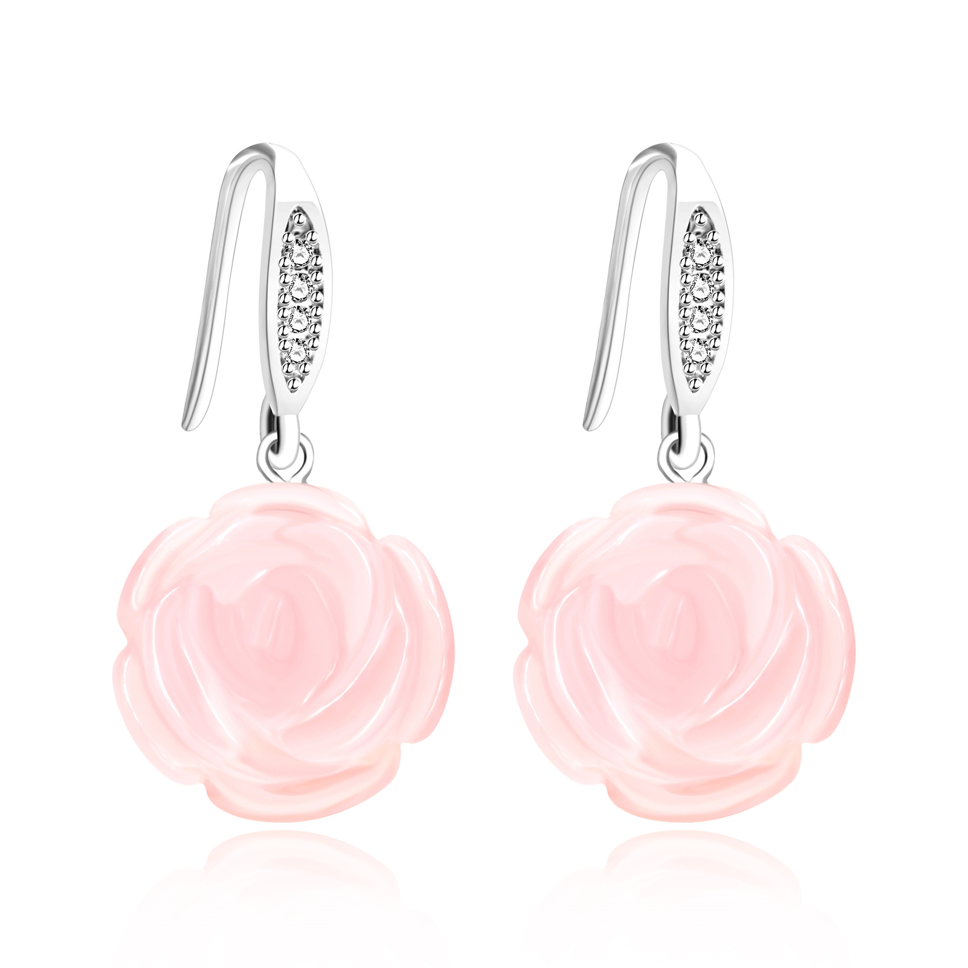 Wholesale Natural Pink Crystal Rose Valentine's Day Earrings