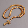 Wholesale Hollow Cross Rosary Pine Wood Bracelet Pendant