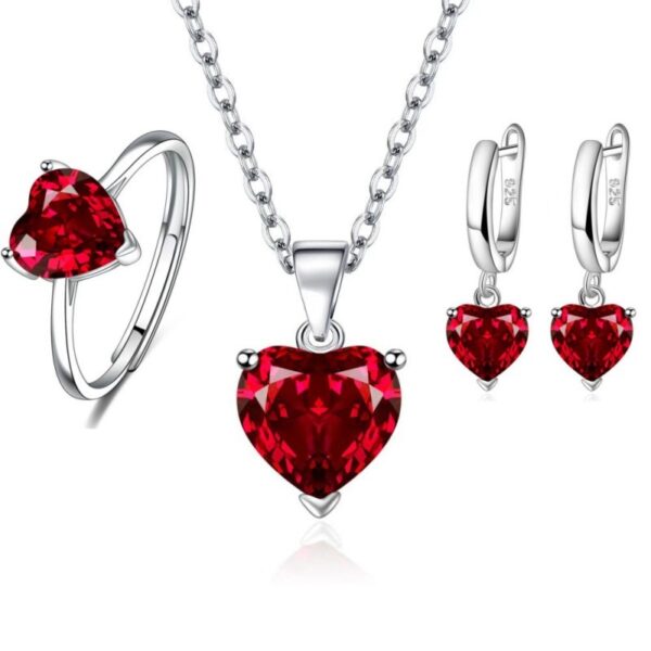 Wholesale Three-Piece Set of Heart Zircon Heart-Shaped Earrings Ring Necklace