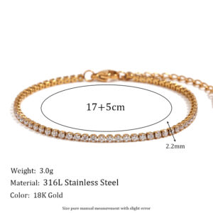 2mm zircon chain bracelet-Gold
