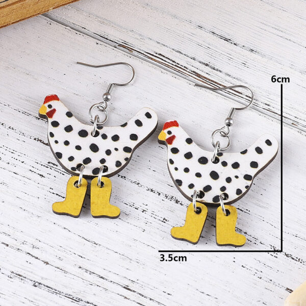 Wholesale Creative Funny High-heeled Shoes Rooster Polka Dot Wooden Earrings