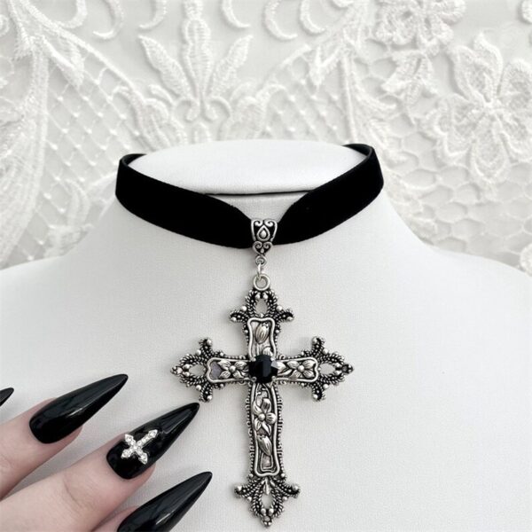 Wholesale Dark Gothic Cross Velvet Punk Necklace