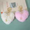 Wholesale Plush Peach Heart Pearl Love Heart Pom-Pom Keychain