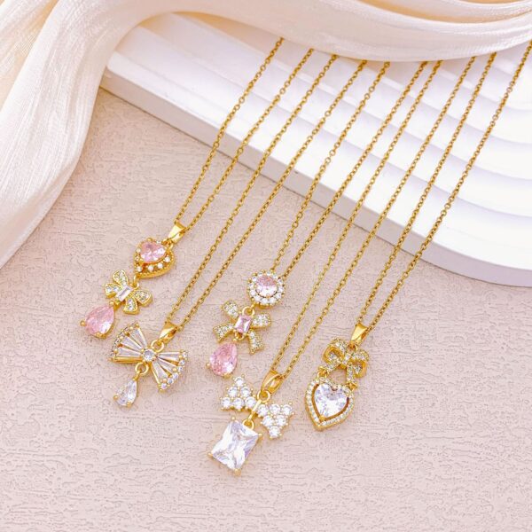 Wholesale Necklace Cross-Border Pink Bow Necklace Accessories Women's Ins Style Accessible Luxury Versatile Jewelry Fashion Design Accessories