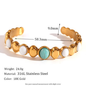 Oval Tianhe Stone White Jade Opening Bracelet-Gold