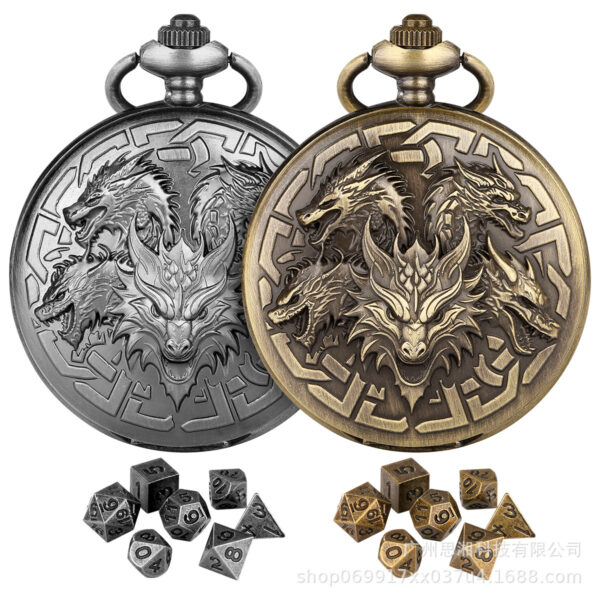 Wholesale 6MM embossed dragon metal mini dice pocket watch