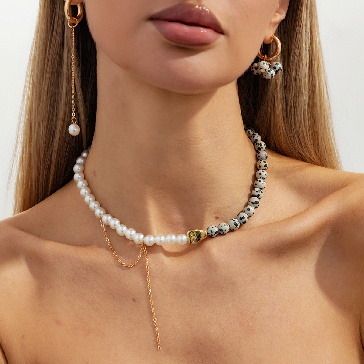 Wholesale Pearl beaded patchwork acrylic bead necklace