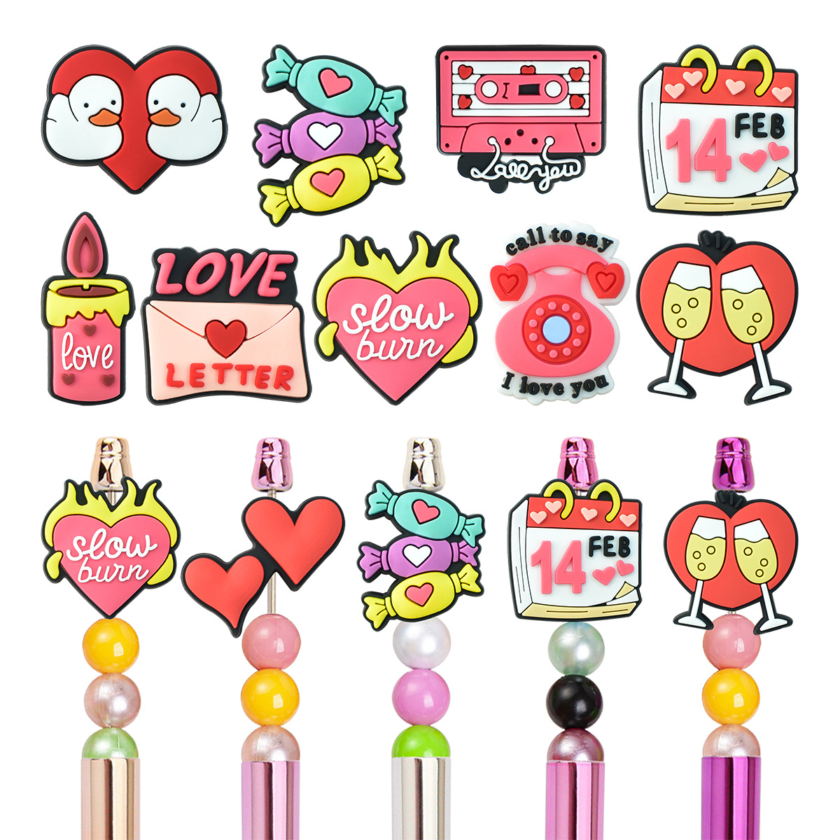 Wholesale Valentine's Day Series Cartoon Pvc Soft Glue Double-Sided Focus Beads