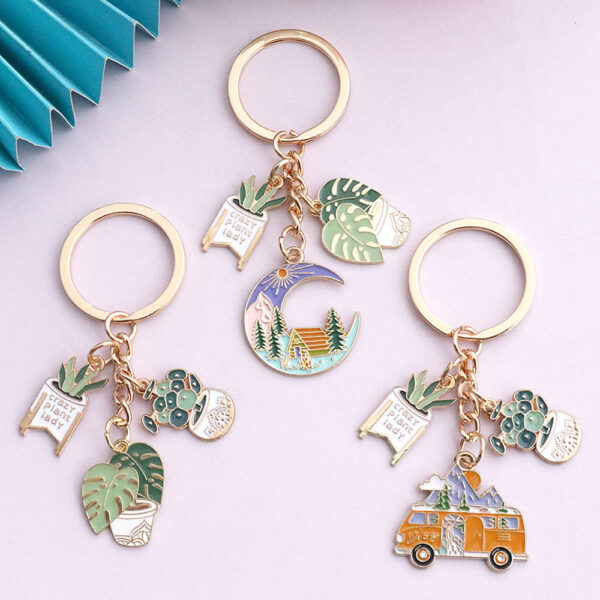 Wholesale Europe and the United States cross-border hot fleshy vegetation combination key chain tropical green plants cartoon key ring pendant gift