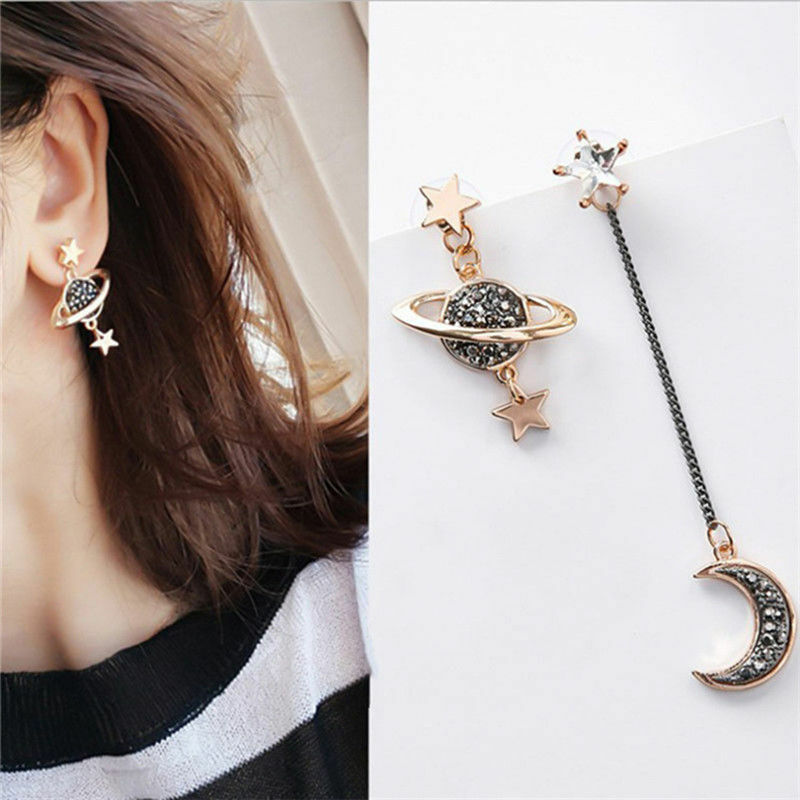 Wholesale Moon Saturn Pendant Asymmetric Long Earrings