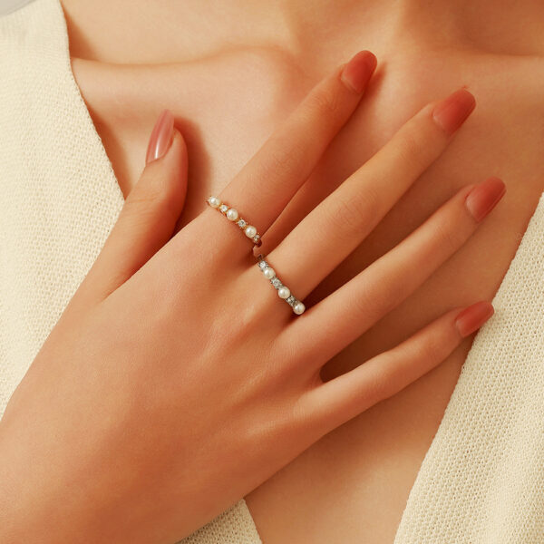 Wholesale Stainless Steel Luxury Gold-Plated Diamond Pearls Not Fade Ring