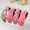 O1CN01ZUclKz22z4p9wqQuK_2215750047190-0-cib Wholesale Pink pearl checkerboard fabric printed wide edge knotted headband
