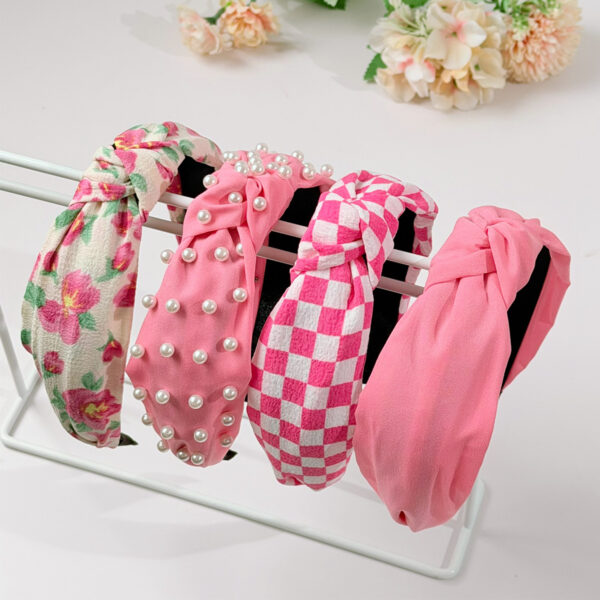O1CN01ZUclKz22z4p9wqQuK_2215750047190-0-cib Wholesale Pink pearl checkerboard fabric printed wide edge knotted headband