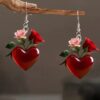 Wholesale Heart shaped Red Rose Valentine's Day Acrylic Earrings