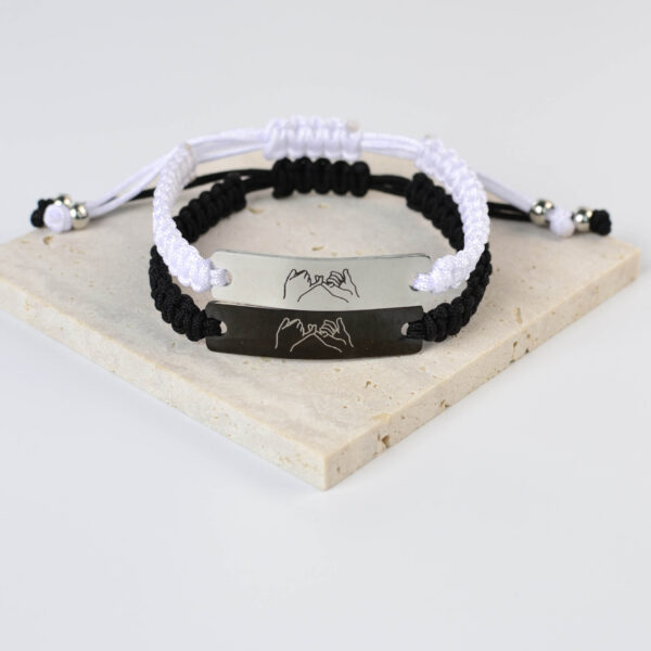 Wholesale Couple bracelet with stainless steel curved pieces, hand-woven black and white chain