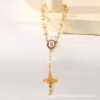Wholesale 8mm Crystal with Flower Tray Alloy Mary Religious Cross Simple Beaded Bracelet