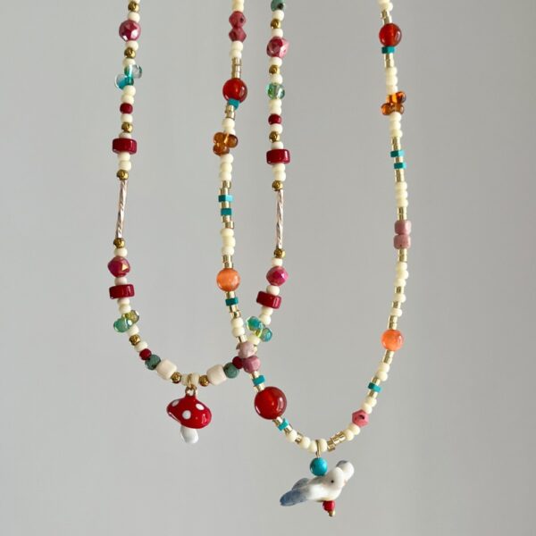 Wholesale Handmade Colored Natural Stone Rice Bead Necklace