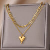 Wholesale Heart Pendant Double-Layer Stainless Steel Necklace