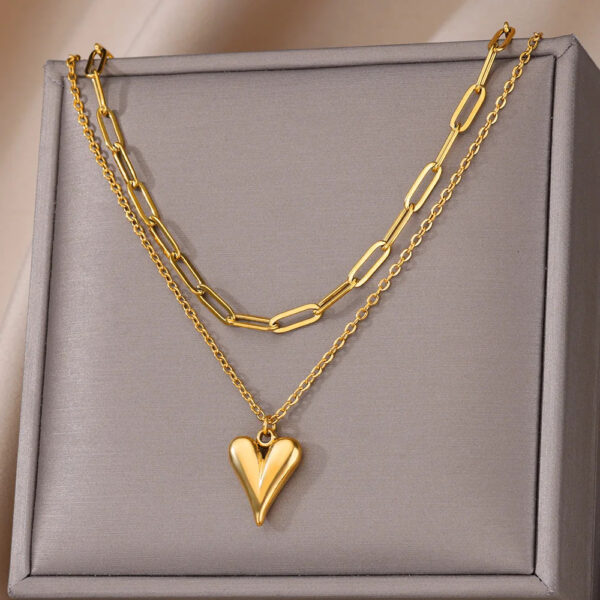 Wholesale Heart Pendant Double-Layer Stainless Steel Necklace